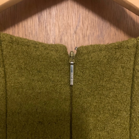 HUGO BOSS Runway wool boucle military green asymmetrical dress - size US 10 - Picture 8 of 13